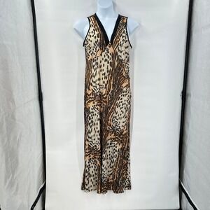 Vintage Velrose Animal Print Slip Dress Large Made in USA‎ Sheer Mesh Y2K Safari